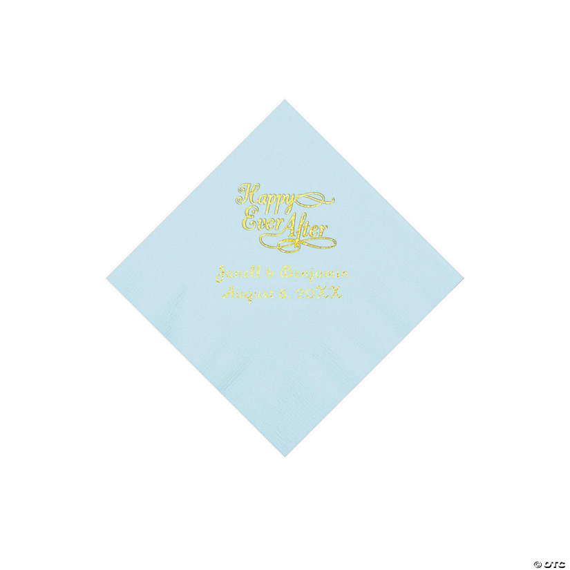 Light Blue Happy Ever After Personalized Napkins with Gold Foil - Beverage Image Thumbnail