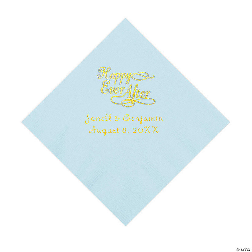 Light Blue Happy Ever After Personalized Napkins with Gold Foil - Luncheon Image Thumbnail
