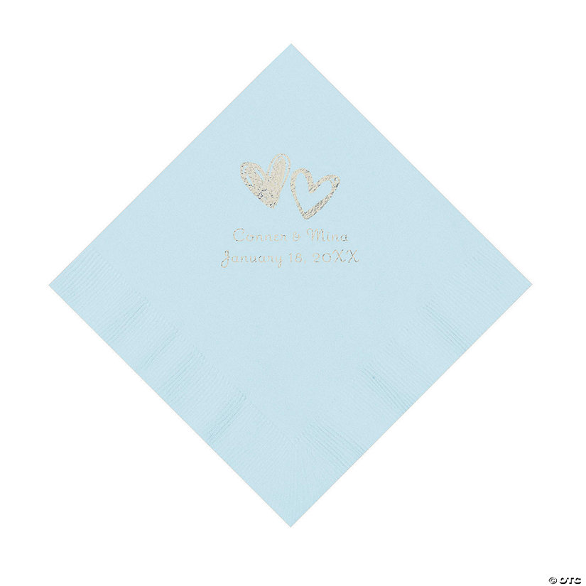 Light Blue Hearts Personalized Napkins with Silver Foil - Luncheon Image Thumbnail