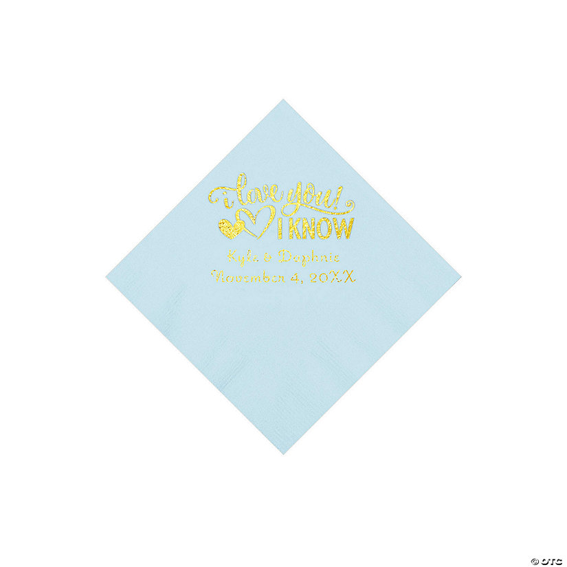 Light Blue I Love You, I Know Personalized Napkins with Gold Foil - Beverage Image Thumbnail