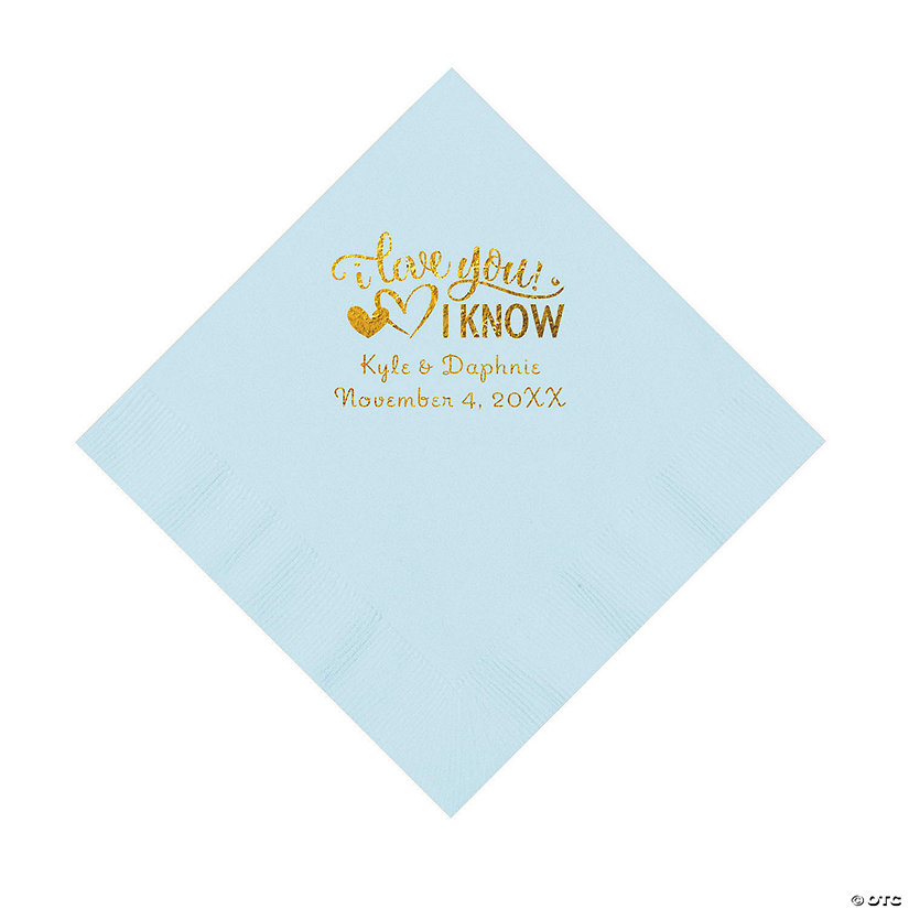 Light Blue I Love You, I Know Personalized Napkins with Gold Foil - Luncheon Image Thumbnail