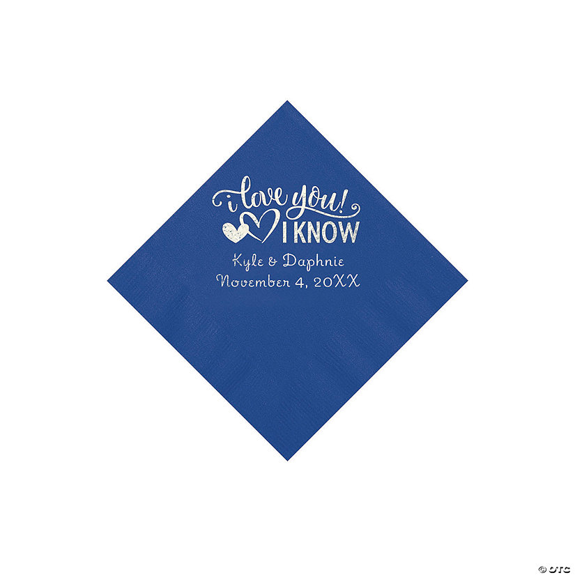 Light Blue I Love You, I Know Personalized Napkins with Silver Foil - Beverage Image Thumbnail