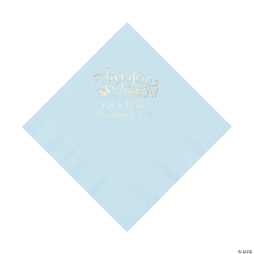 Light Blue I Love You, I Know Personalized Napkins with Silver Foil - Luncheon Image Thumbnail