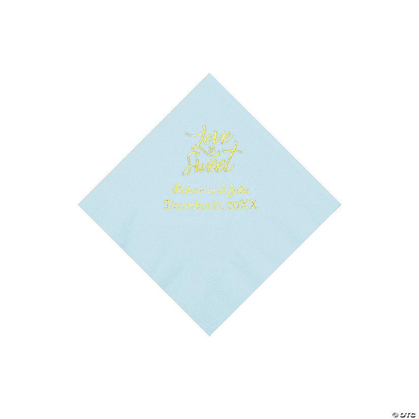 Light Blue Love Is Sweet Personalized Napkins with Gold Foil - Beverage Image Thumbnail