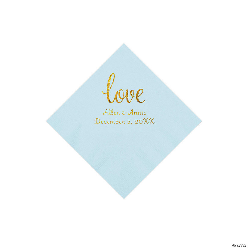 Light Blue Love Script Personalized Napkins with Gold Foil - Beverage Image