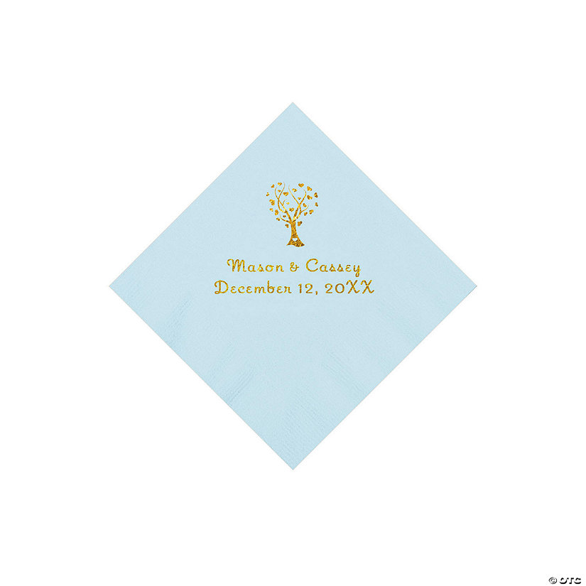 Light Blue Love Tree Personalized Napkins with Gold Foil - 50 Pc. Beverage Image Thumbnail