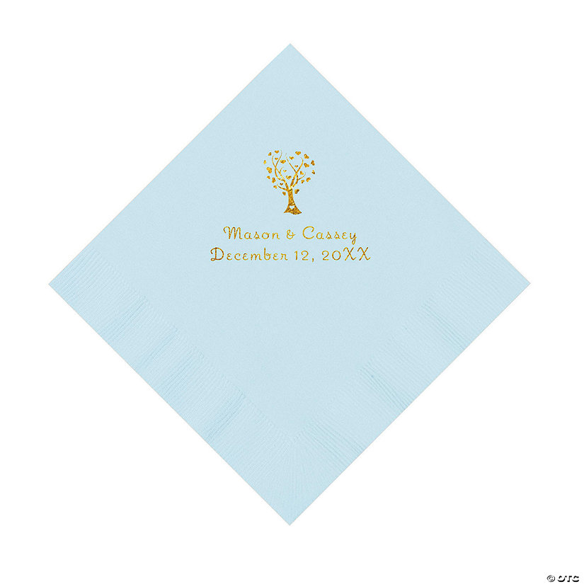 Light Blue Love Tree Personalized Napkins with Gold Foil - 50 Pc. Luncheon Image