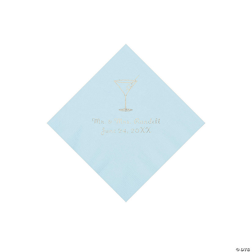 Light Blue Martini Glass Personalized Napkins with Silver Foil - Beverage Image Thumbnail
