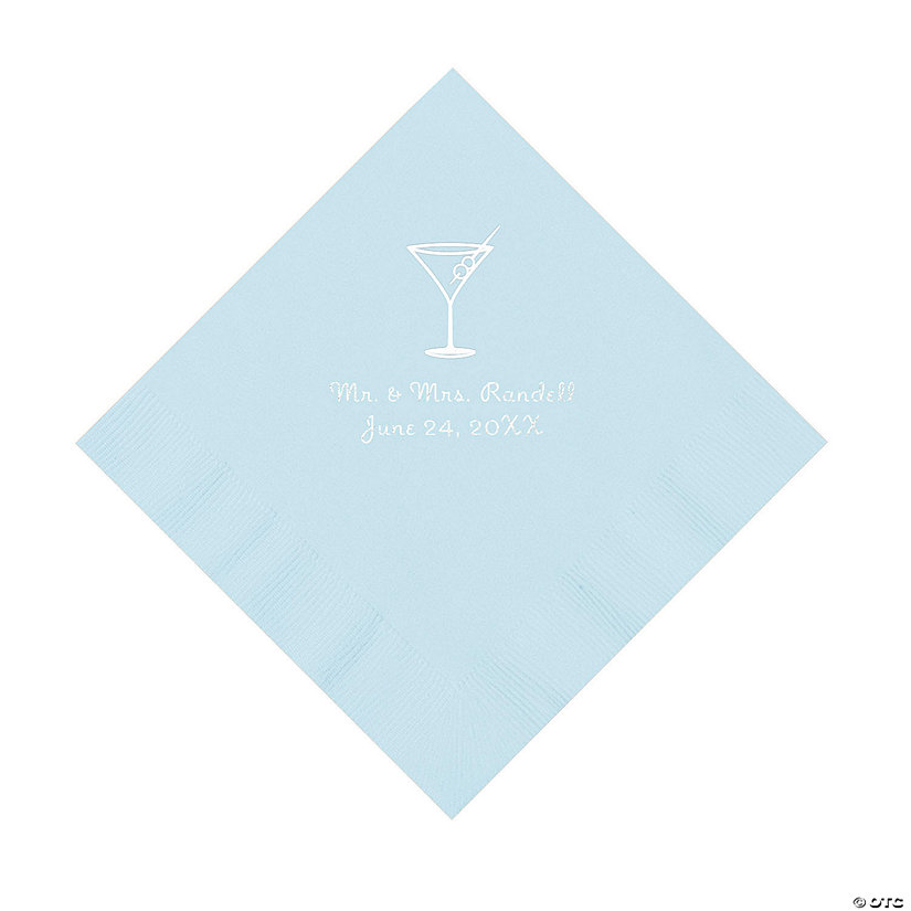 Light Blue Martini Glass Personalized Napkins with Silver Foil- Luncheon Image Thumbnail