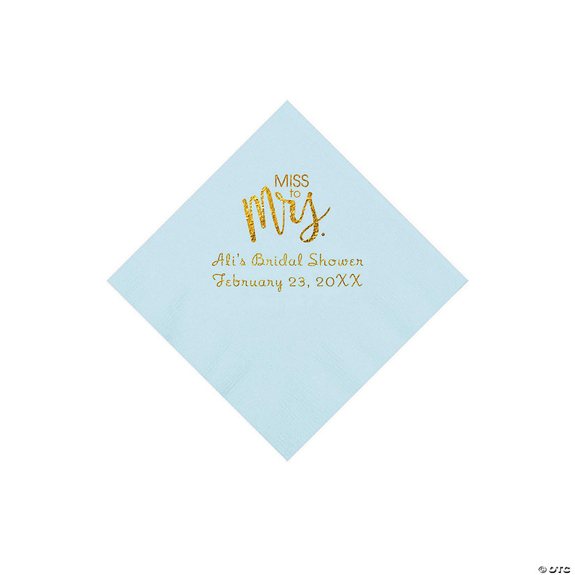 Light Blue Miss to Mrs. Personalized Napkins with Gold Foil - Beverage Image Thumbnail