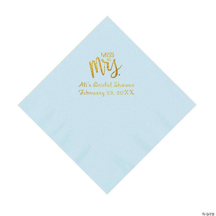 Light Blue Miss to Mrs. Personalized Napkins with Gold Foil - Luncheon Image Thumbnail
