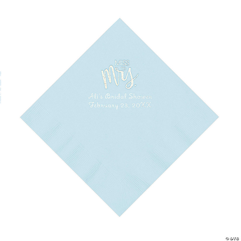 Light Blue Miss to Mrs. Personalized Napkins with Silver Foil - Luncheon Image