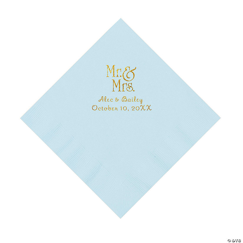 Light Blue Mr. & Mrs. Personalized Napkins with Gold Foil - 50 Pc. Luncheon Image