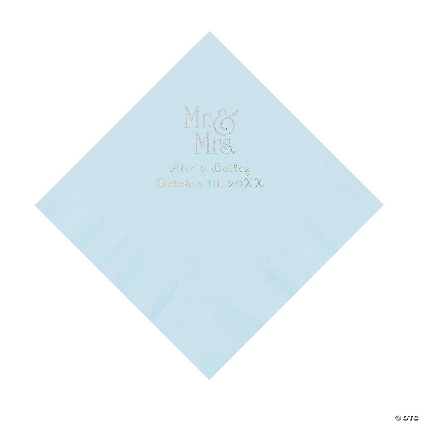 Light Blue Mr. & Mrs. Personalized Napkins with Silver Foil - 50 Pc. Luncheon Image