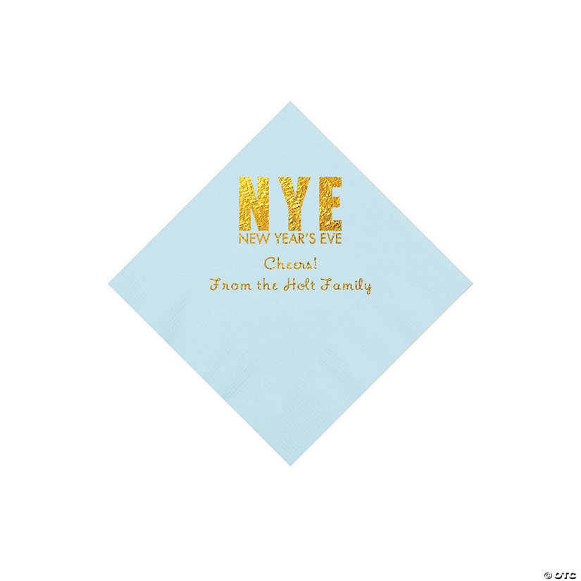 Light Blue New Year&#8217;s Eve Personalized Napkins with Gold Foil - Beverage Image Thumbnail