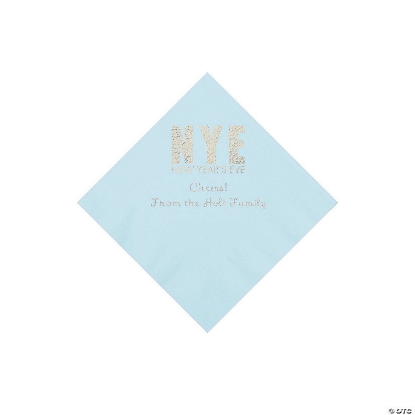 Light Blue New Year&#8217;s Eve Personalized Napkins with Silver Foil - Beverage Image Thumbnail