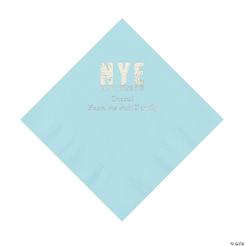 Light Blue New Year&#8217;s Eve Personalized Napkins with Silver Foil - Luncheon Image Thumbnail