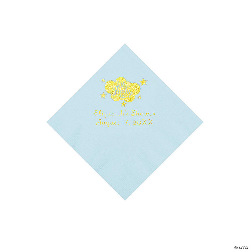 Light Blue Oh Baby Personalized Napkins with Gold Foil - 50 Pc. Beverage Image Thumbnail