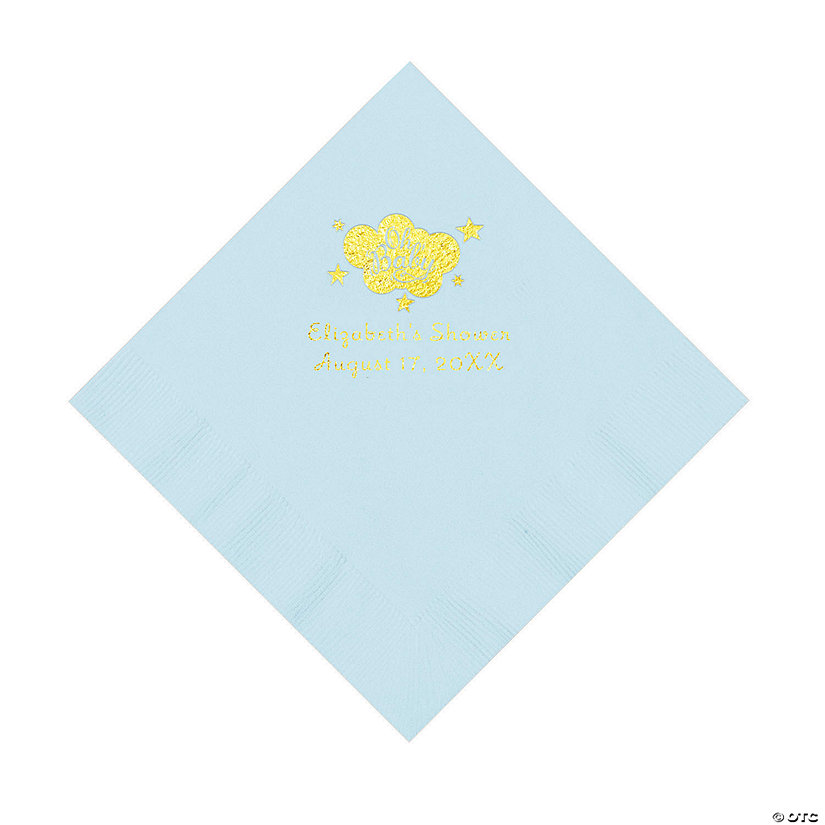 Light Blue Oh Baby Personalized Napkins with Gold Foil - 50 Pc. Luncheon Image