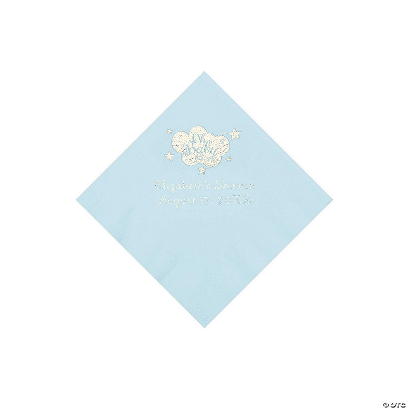 Light Blue Oh Baby Personalized Napkins with Silver Foil - 50 Pc. Beverage Image Thumbnail