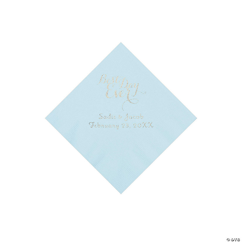Light Blue Personalized Best Day Ever Napkins with Silver Foil - Beverage Image Thumbnail