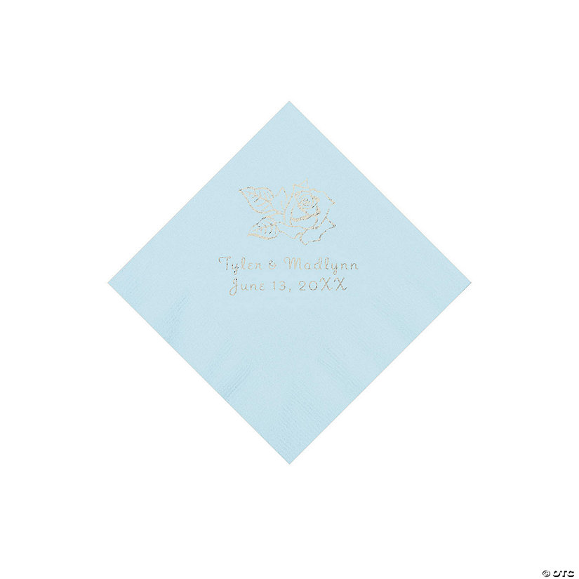 Light Blue Rose Personalized Napkins - 50 Pc. Beverage Image