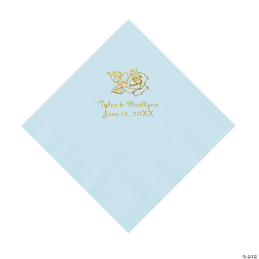 Light Blue Rose Personalized Napkins with Gold Foil - 50 Pc. Luncheon Image Thumbnail