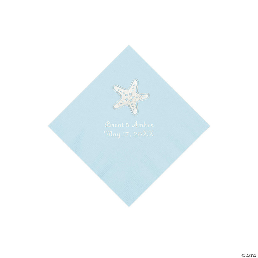 Light Blue Starfish Personalized Beverage Napkins - 50 Pc. Image
