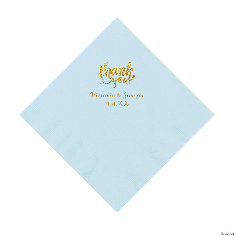 Light Blue Thank You Personalized Napkins with Gold Foil - Luncheon Image Thumbnail