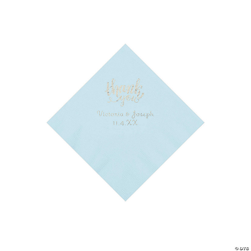Light Blue Thank You Personalized Napkins with Silver Foil - Beverage Image Thumbnail