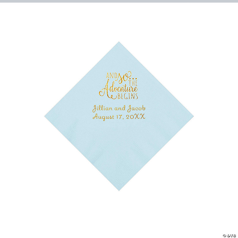 Light Blue The Adventure Begins Personalized Napkins with Gold Foil - Beverage Image Thumbnail