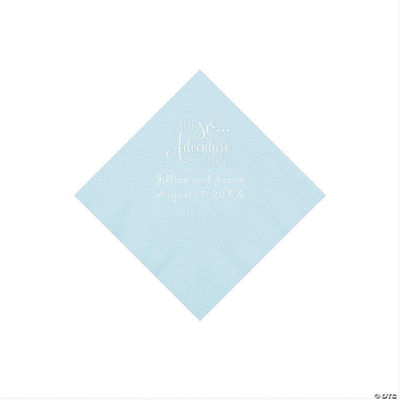 Light Blue The Adventure Begins Personalized Napkins with Silver Foil - Beverage Image Thumbnail