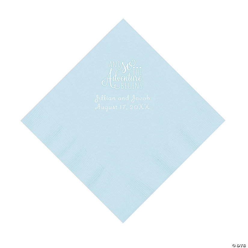 Light Blue The Adventure Begins Personalized Napkins with Silver Foil - Luncheon Image Thumbnail
