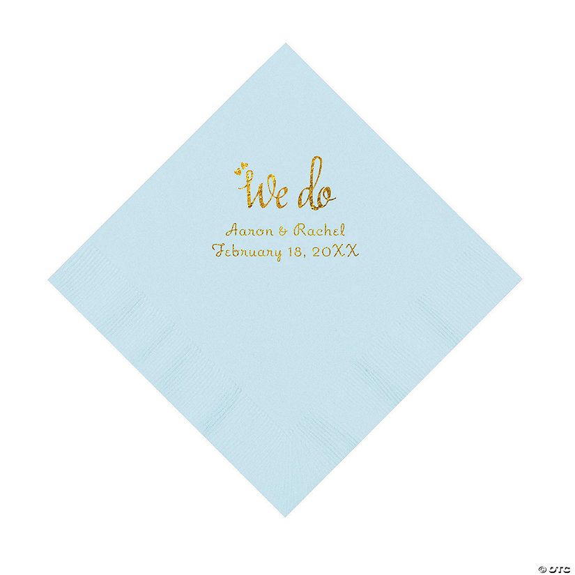 Light Blue We Do Personalized Napkins with Gold Foil - Luncheon Image Thumbnail