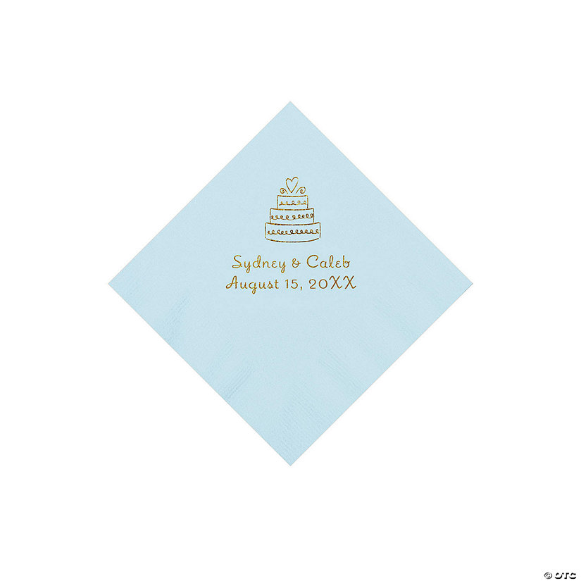 Light Blue Wedding Cake Personalized Napkins with Gold Foil - 50 Pc. Beverage Image Thumbnail