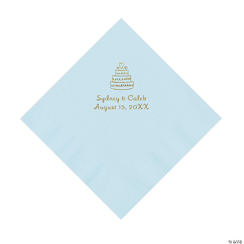 Light Blue Wedding Cake Personalized Napkins with Gold Foil - 50 Pc. Luncheon Image Thumbnail