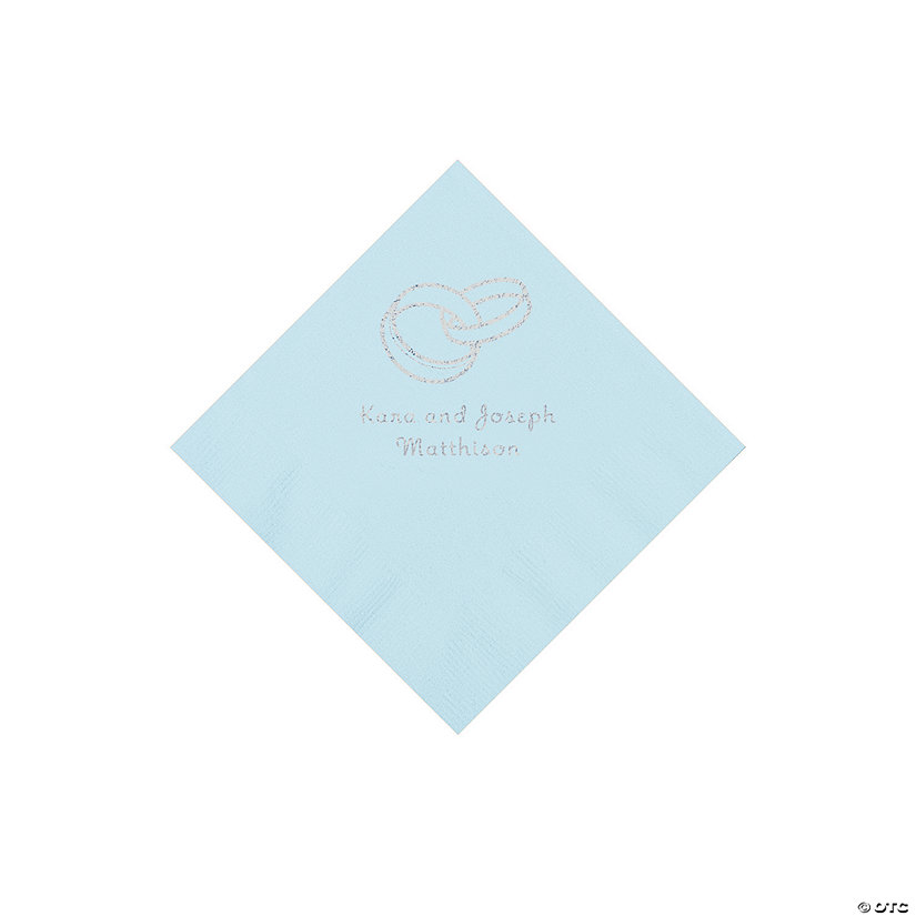 Light Blue Wedding Ring Personalized Napkins - 50 Pc. Beverage Image