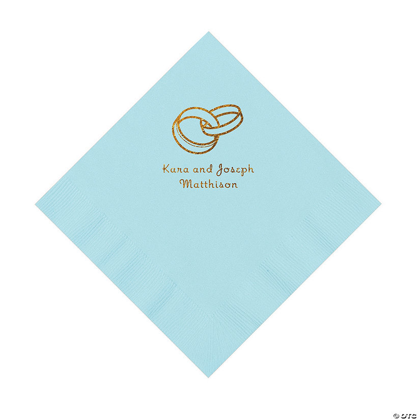 Light Blue Wedding Ring Personalized Napkins with Gold Foil - 50 Pc. Luncheon Image