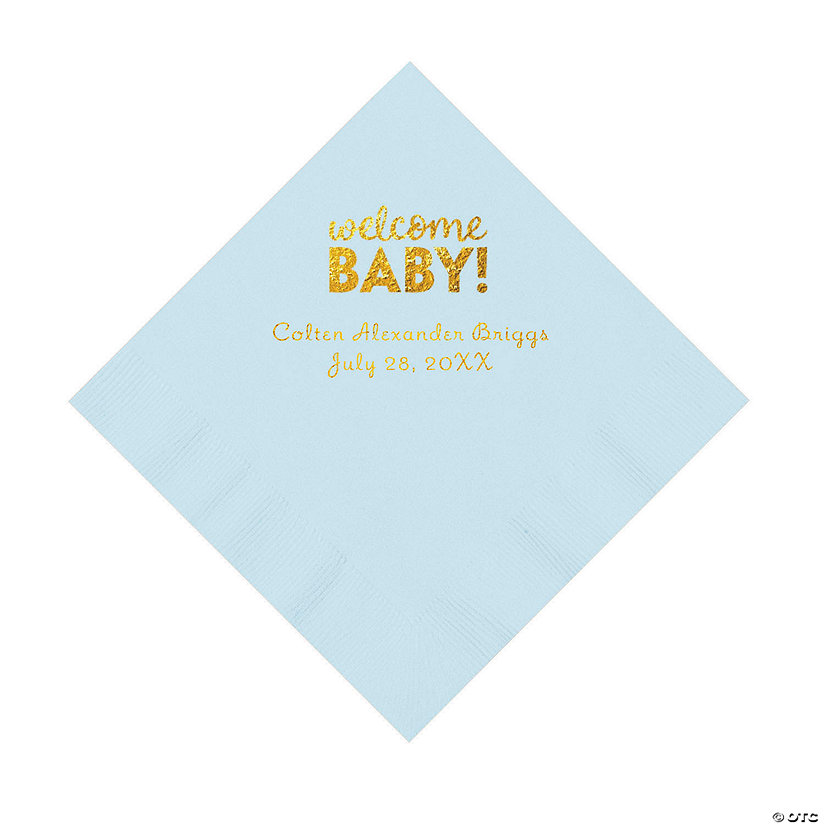Light Blue Welcome Baby Personalized Napkins with Gold Foil &#8211; 50 Pc. Luncheon Image Thumbnail