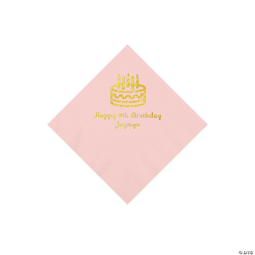 Light Pink Birthday Cake Personalized Napkins with Gold Foil - 50 Pc. Beverage Image