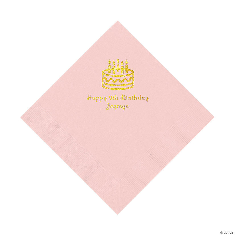 Light Pink Birthday Cake Personalized Napkins with Gold Foil - 50 Pc. Luncheon Image