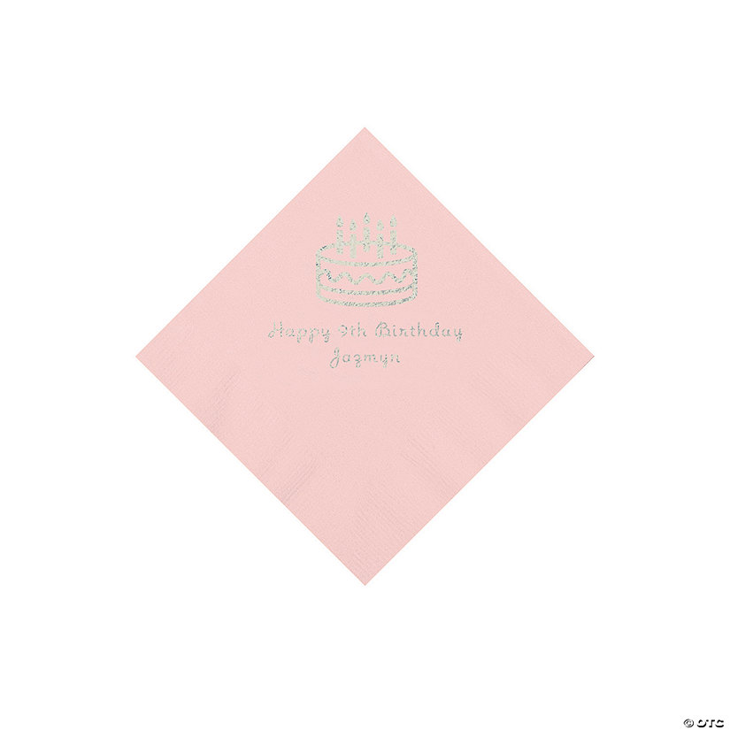 Light Pink Birthday Cake Personalized Napkins with Silver Foil - 50 Pc. Beverage Image
