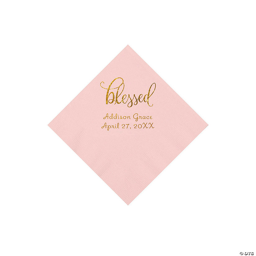 Light Pink Blessed Personalized Napkins with Gold Foil - 50 Pc. Beverage Image