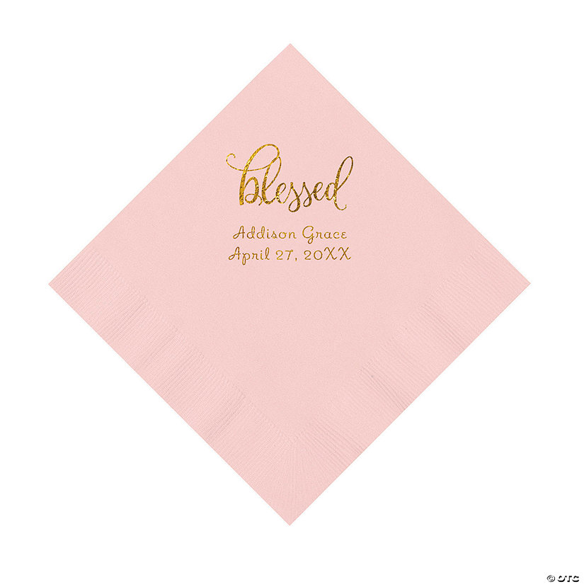Light Pink Blessed Personalized Napkins with Gold Foil - 50 Pc. Luncheon Image