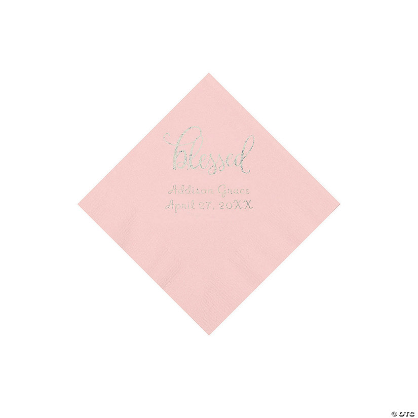 Light Pink Blessed Personalized Napkins with Silver Foil - 50 Pc