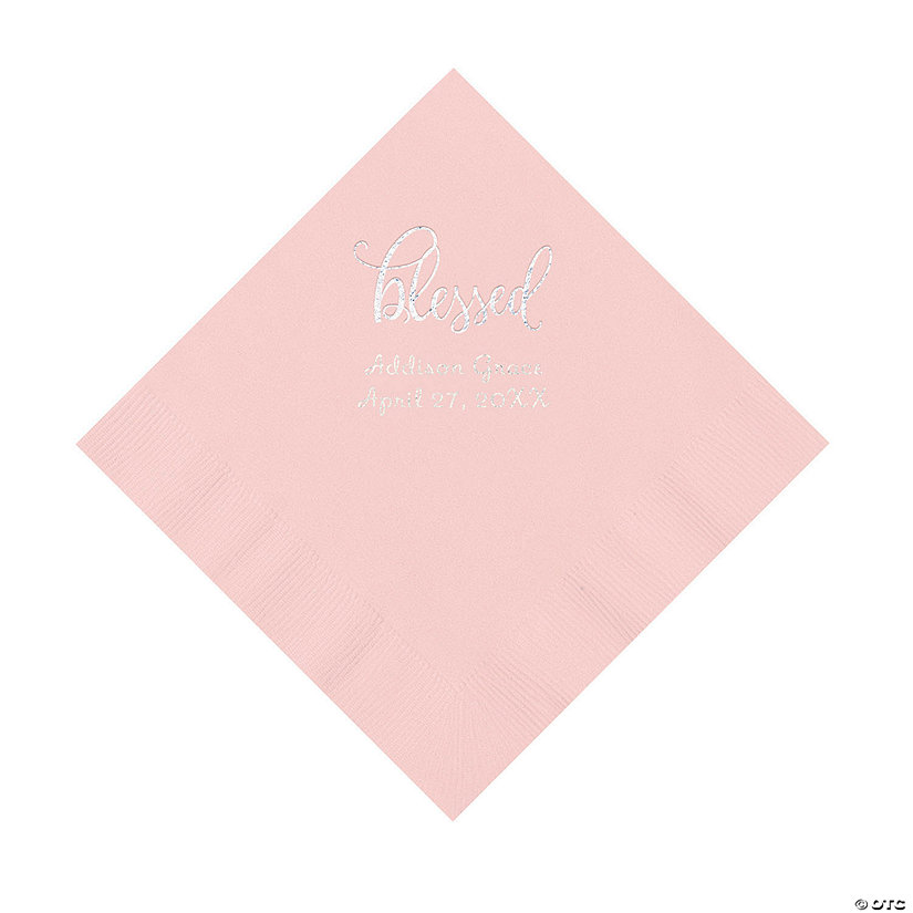 Light Pink Blessed Personalized Napkins with Silver Foil - 50 Pc