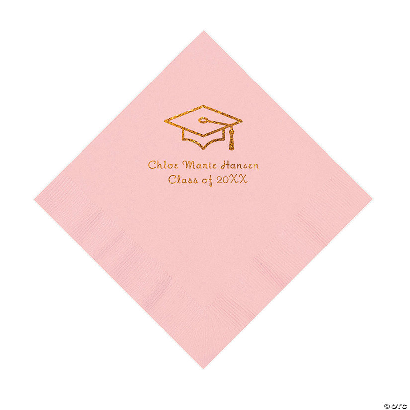 Light Pink Grad Mortarboard Personalized Napkins with Gold Foil &#8211; 50 Pc. Luncheon Image Thumbnail