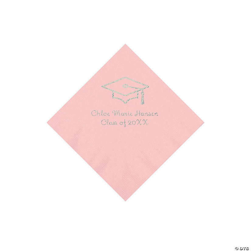 Light Pink Grad Mortarboard Personalized Napkins with Silver Foil &#8211; 50 Pc. Beverage Image Thumbnail