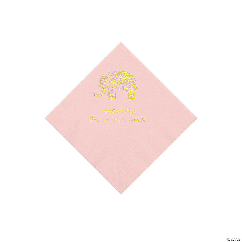 Light Pink Indian Wedding Personalized Napkins with Gold Foil - Beverage Image Thumbnail