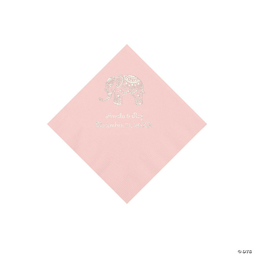 Light Pink Indian Wedding Personalized Napkins with Silver Foil - Beverage Image Thumbnail